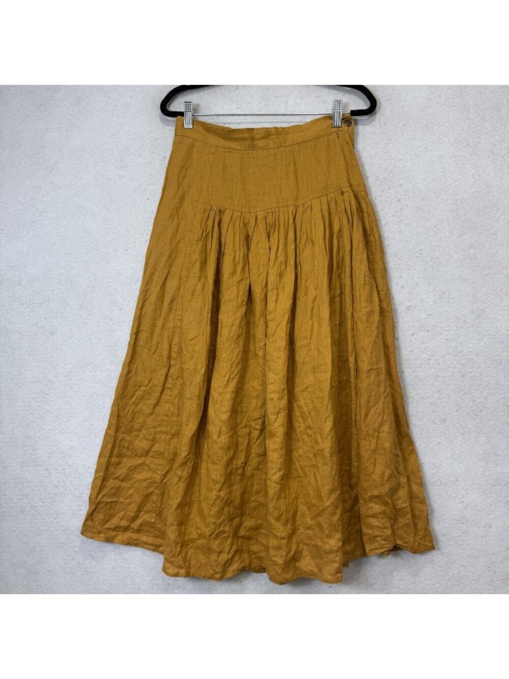 MOUCHE Skirt Womens Medium Yellow Linen Pleated Maxi Full Zip Casual Boho
